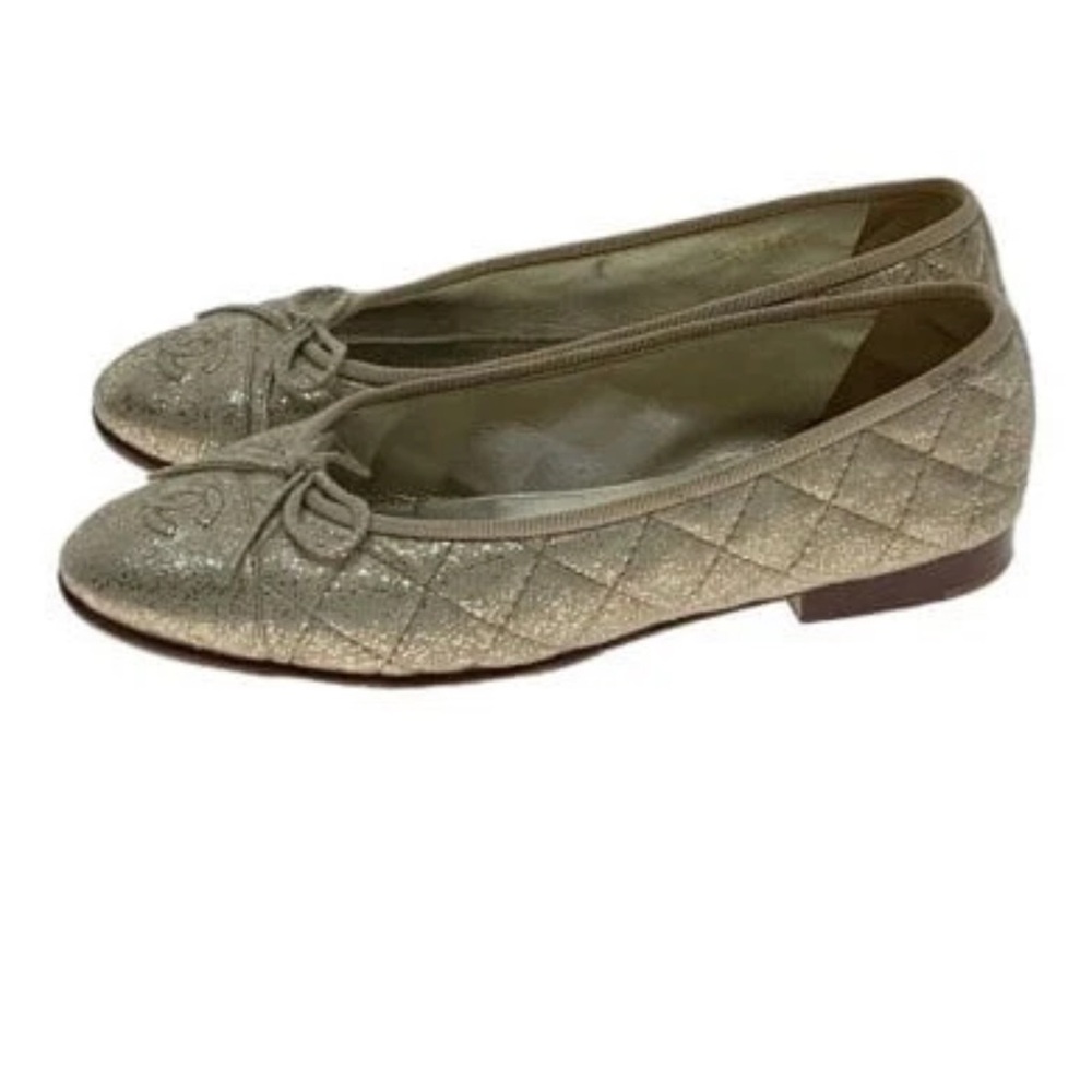 Chanel Iconic Quilted goatskin Gold Ballet Flats 41.5 CC interlocking logo - Picture 2 of 10